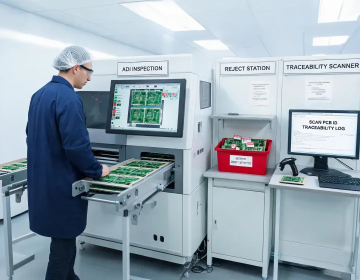 AOI inspection cell with traceability scanner